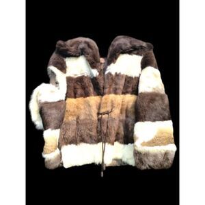 Jacques Saint Laurent Women's (XL) Tricolor Rabbit Fur Jacket (1970s) For Repair
